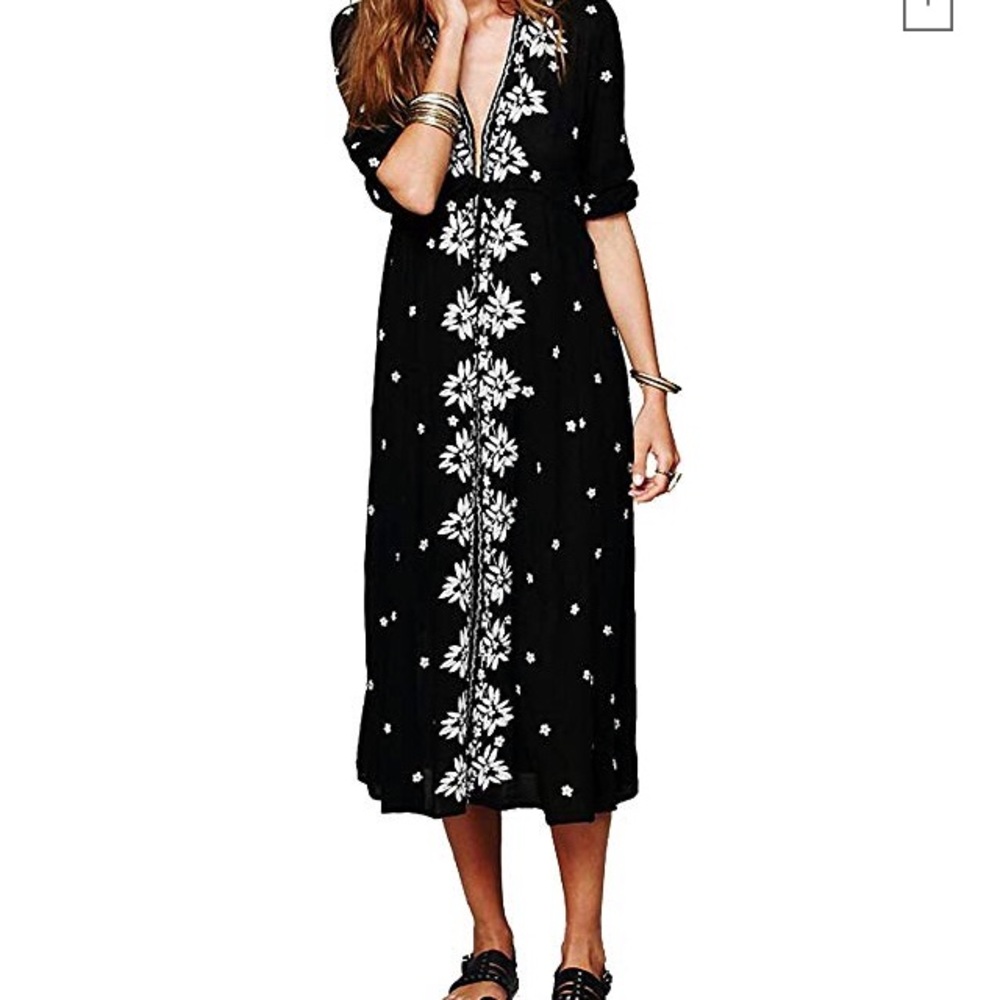Faux free people boho embroidered midi dress